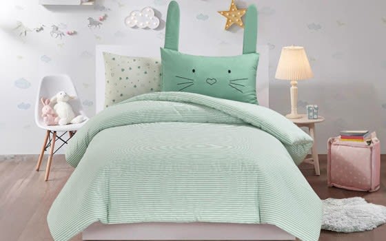 Cannon Cotton Stripe Kids Comforter Bedding Set 4 PCS - Green