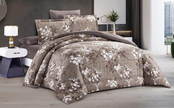 Lily Comforter Bedding Set 4 Pcs - Single Brown & Off White