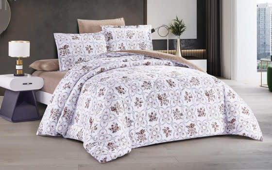 Lily Comforter Bedding Set 4 Pcs - Single White & L.Brown 