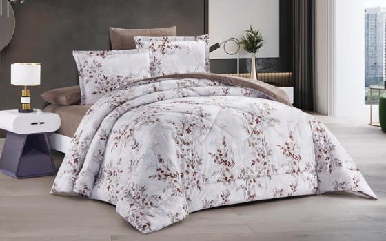 Lily Comforter Bedding Set 4 Pcs - Single Off White & Brown