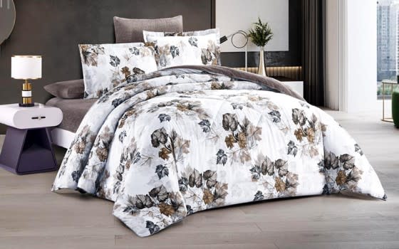 Lily Comforter Bedding Set 4 Pcs - Single White & Brown