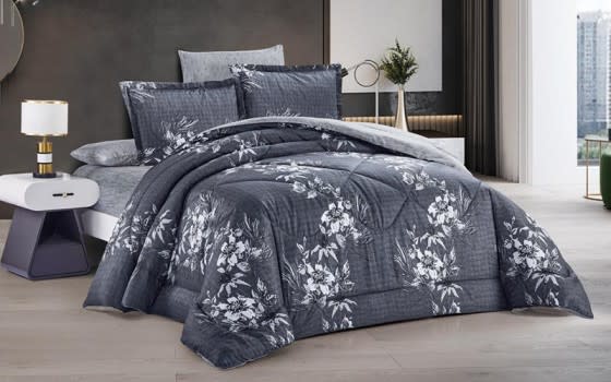 Lily Comforter Bedding Set 4 Pcs - Single D.Grey & Off White