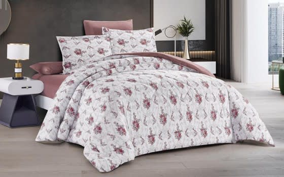 Lily Comforter Bedding Set 4 Pcs - Single Off White & Red
