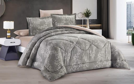 Lily Comforter Bedding Set 4 Pcs - Single Grey & Off White