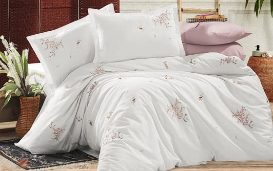 Armada Cotton Embroidered Quilt Cover Bedding Set Without Filling 6 PCS - King White 