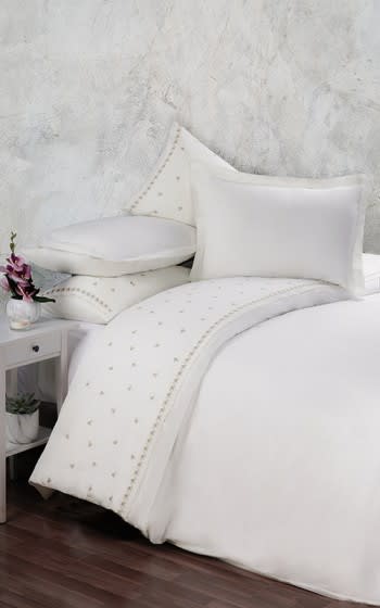 Armada Cotton Embroidered Quilt Cover Bedding Set Without Filling 6 PCS - King Off White 
