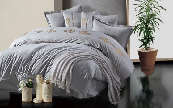 New Palace Embroidered Stripe Quilt Cover Bedding Set Without Filling 6 PCS - King Grey
