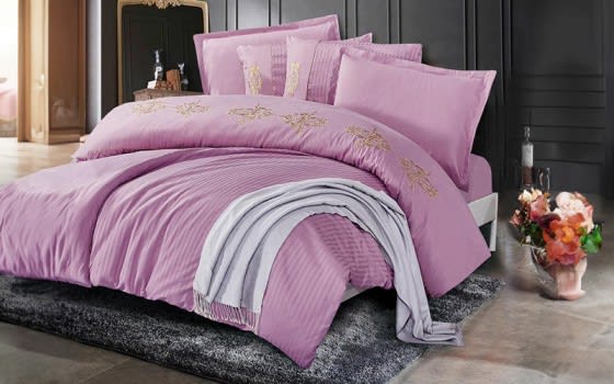 New Palace Embroidered Stripe Quilt Cover Bedding Set Without Filling 6 PCS - King Pink