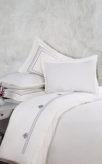 Benisia Cotton Embroidered Quilt Cover Bedding Set Without Filling 6 PCS - King Off White