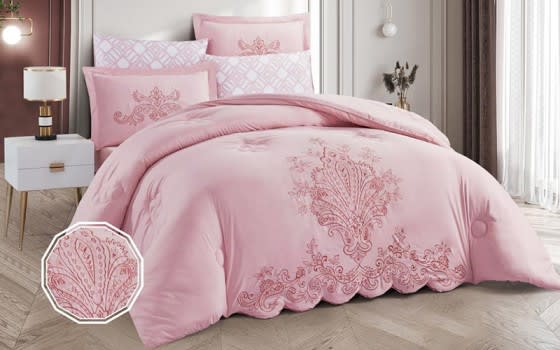 Maggie Embroidered Comforter Bedding Set 4 Pcs - Single Pink