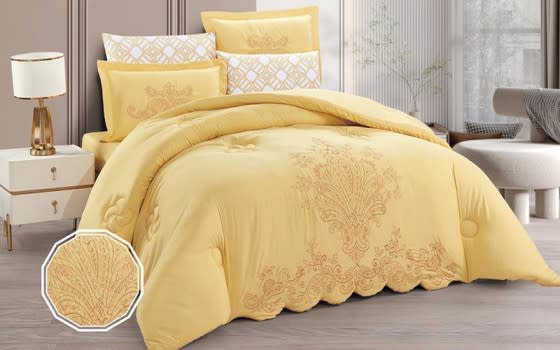 Maggie Embroidered Comforter Bedding Set 4 Pcs - Single Yellow