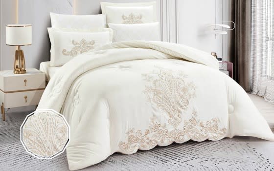 Maggie Embroidered Comforter Bedding Set 4 Pcs - Single Off White