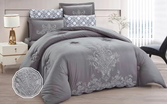 Maggie Embroidered Comforter Bedding Set 6 PCS - King Grey