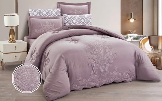 Maggie Embroidered Comforter Bedding Set 6 PCS - King Purple