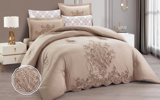 Maggie Embroidered Comforter Bedding Set 6 PCS - King Beige