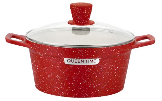 Queen Time Aluminum & Marble Stone Cookware Set 10 PCs - Red