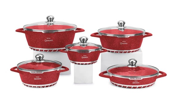 Royal Dessini Marble Cookware Set 10 PCs - Red