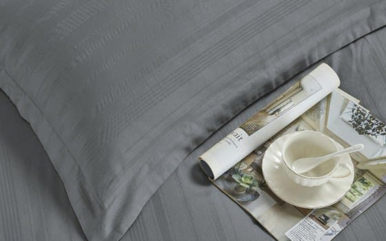 Cannon Stripe Cotton Comforter Bedding Set 6 PCS - King Grey