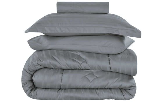Cannon Stripe Cotton Comforter Bedding Set 6 PCS - King Grey