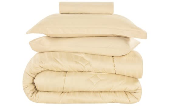 Cannon Stripe Cotton Comforter Bedding Set 4 PCS - Single Beige