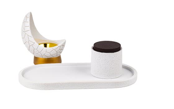 Luxury marble incense burner with incense box and base - White