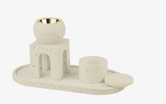 Luxury marble incense burner with incense box and base - Cream