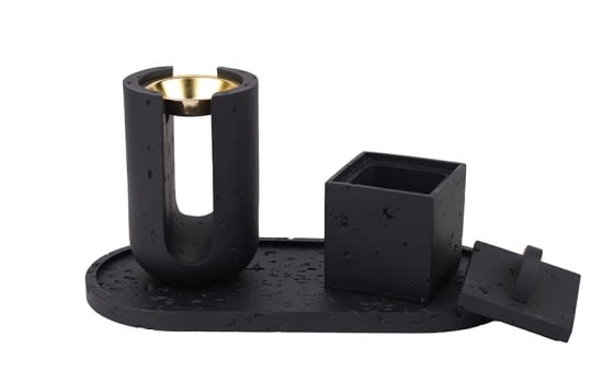 Luxury marble incense burner with incense box and base - Black