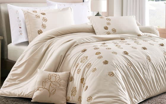 Orlanda Embroidered Comforter Bedding Set 7 PCS - King Beige