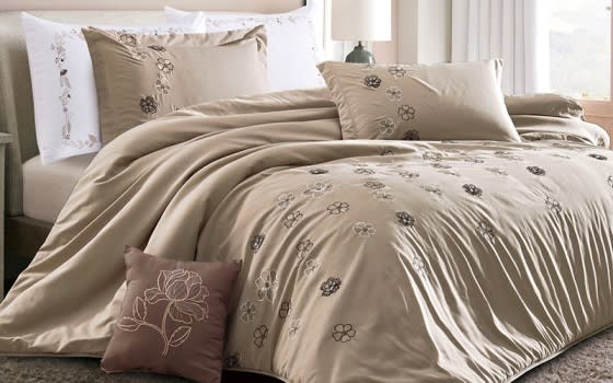Orlanda Embroidered Comforter Bedding Set 7 PCS - King D.Beige