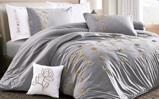 Orlanda Embroidered Comforter Bedding Set 7 PCS - King Grey