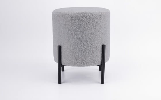 Wool Round Sitting Stool With 4 Metal Legs - Grey