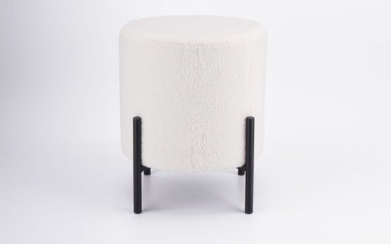 Wool Round Sitting Stool With 4 Metal Legs - Off White