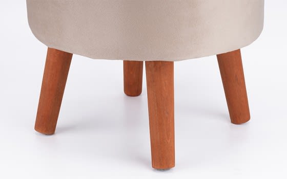 Upholstered Velvet Round Sitting Stool With 4 wood Legs  - L.Beige
