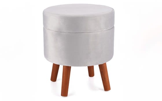 Upholstered Velvet Round Sitting Stool With 4 wood Legs  - L.Grey