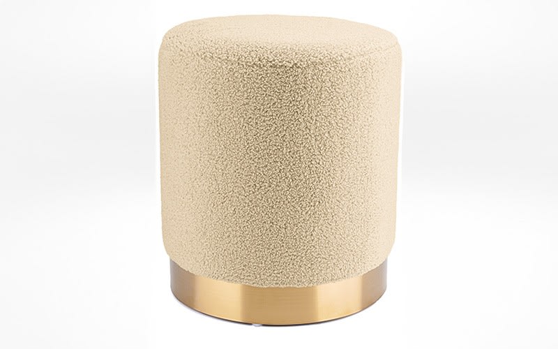 Wool Round Sitting Stool with Gold Plating Base - Beige
