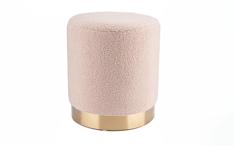 Wool Round Sitting Stool with Gold Plating Base - L.Beige
