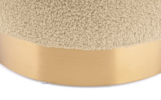 Wool Round Sitting Stool with Gold Plating Base - Beige
