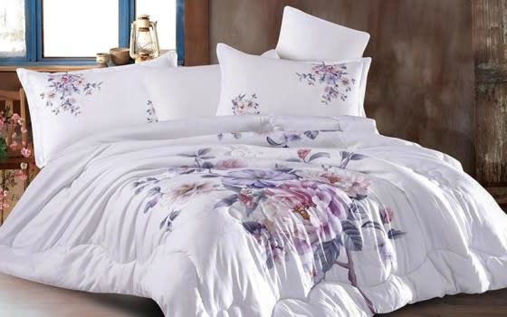 Lourdes Comforter Bedding Set 6 Pcs - King White & Pink