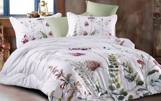 Lourdes Comforter Bedding Set 6 Pcs - King White & Green & Red