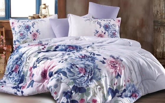 Lourdes Comforter Bedding Set 6 Pcs - King White & Blue & Pink