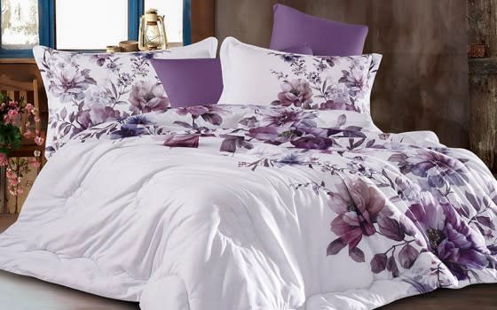 Lourdes Comforter Bedding Set 6 Pcs - King White & Purple