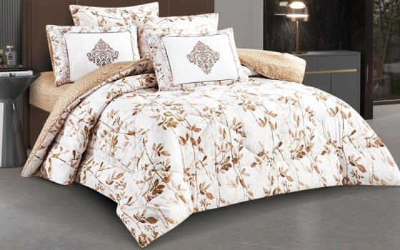 Helana Double Face Comforter Bedding Set 4 Pcs - Single Cream & L.Brown