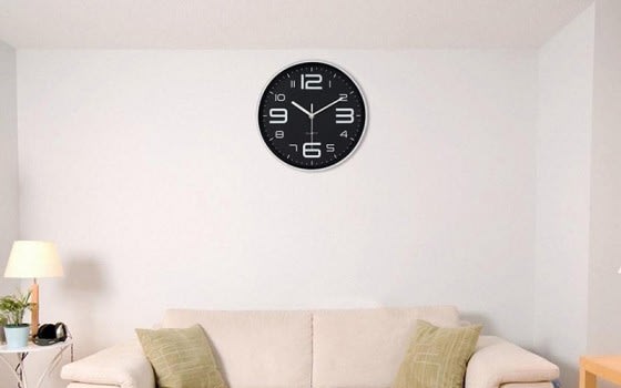 ساعة حائط كوارتز بلاستيكية صامتة - أسود