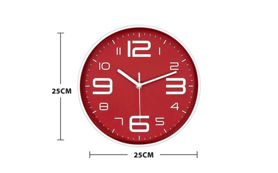 ساعة حائط كوارتز بلاستيكية صامتة - أحمر