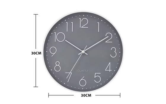 Quartz Silent ‎Plastic Wall Clock - Grey