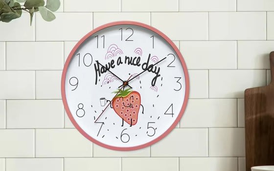 ساعة حائط كوارتز بلاستيكية صامتة للمطابخ - وردي