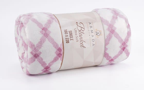 Armada Flannel Blanket 1 PC - Single White & Pink