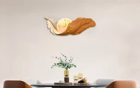 Luxury Feather Wall Clock Decor With 3D Resin Large Wings