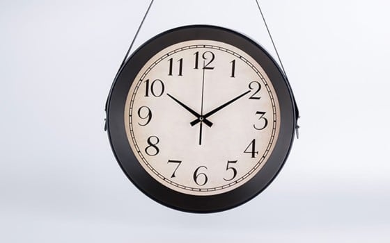 Wall Clock With a Hanging Leather Strap - Black