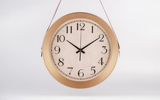 Wall Clock With a Hanging Leather Strap - Beige